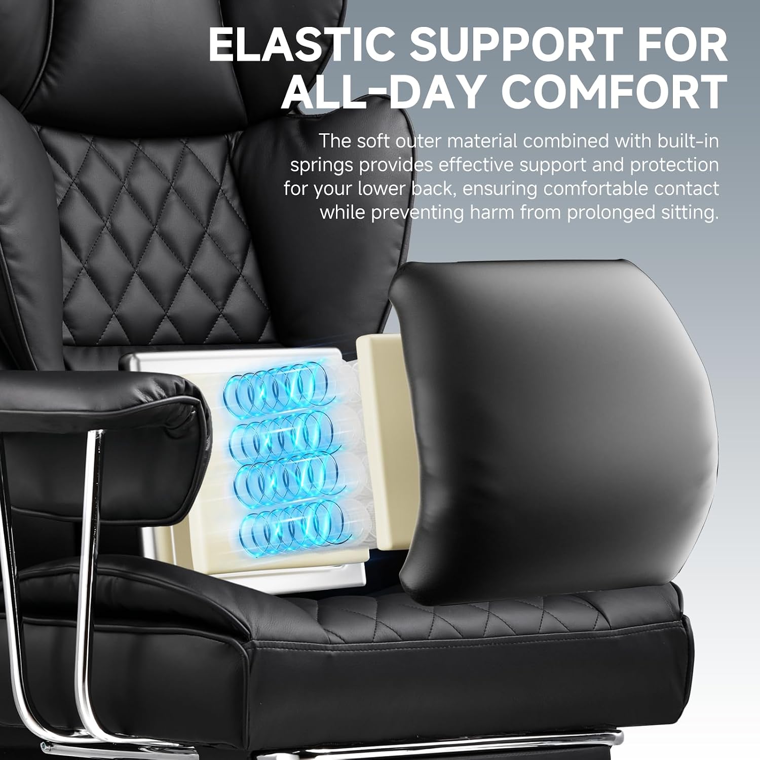 GTPLAYER Gaming Chair,Office Chair with Pocket Spring Lumbar Support, Ergonomic Comfortable Wide Office Desk Computer Chair with Outward Fixed Soft Armrests and Footrest (PU Leather, Black)