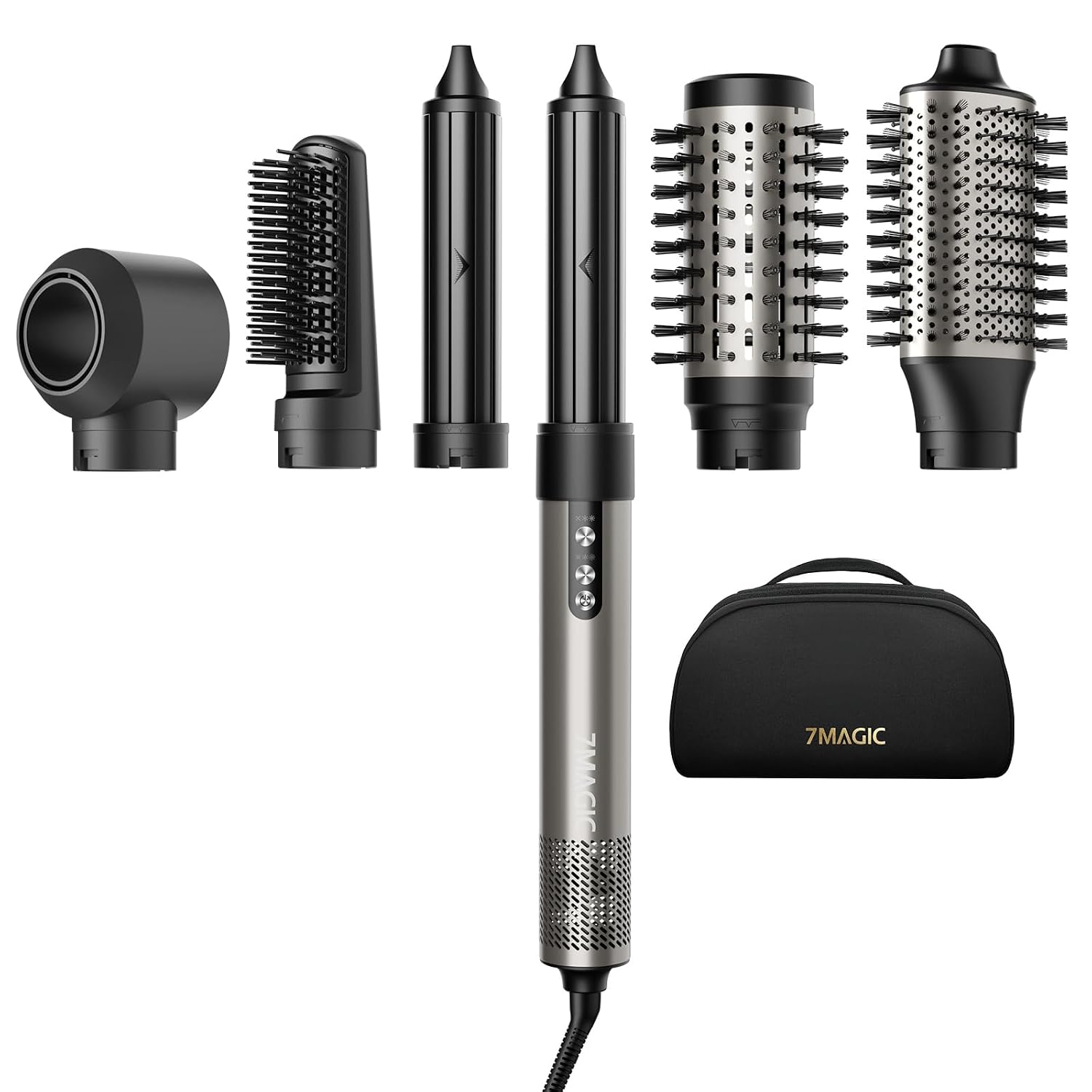 7MAGIC 6 in 1 Multi Hair Styler Dryer Brush, 110,000 RPM High-Speed, Negative Ionic, Fast Drying for Professional Blow Dry, Curling, Volumizing, Straightening and Styling, Silver