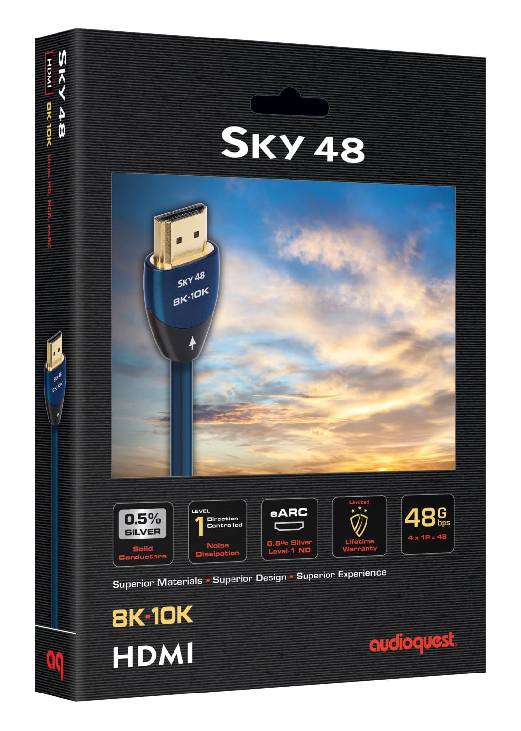 AudioQuest Sky 48 2.1 HDMI Cable - 8K/10K Ultra HD, Gaming, High-Speed, 48Gbps, HDR, eARC - 3m