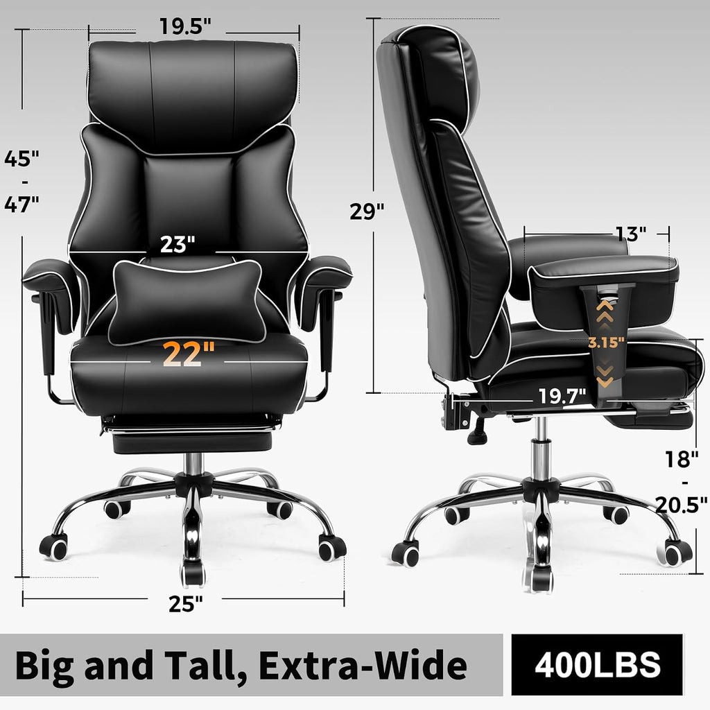 GTPLAYER Big and Tall Gaming Chair 400lbs Heavy Duty Office Chair with Foot Rest & Ergonomic Pocket Spring Cushion, High Back Lumbar Support for Lower Back Pain Relief, White/Black