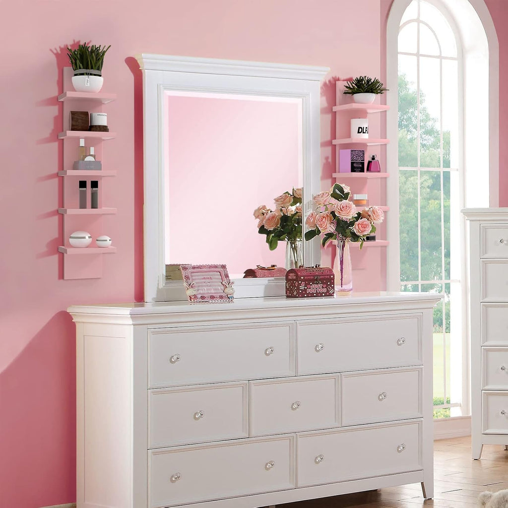 5 Tier Wall Shelves Pink, Vertical Column Shelf Floating Storage Home Decor Organizer Tall Tower Design Utility Shelving Bedroom Living Room, 30.7