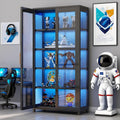 Display Cabinet with Glass Doors, 5-Tier Metal Curio Cabinet, Glass Display Cases for Figurine, Toy Organizers Rack & Display Shelf, Kids Bookcase for Home Office, Playroom, Living Room