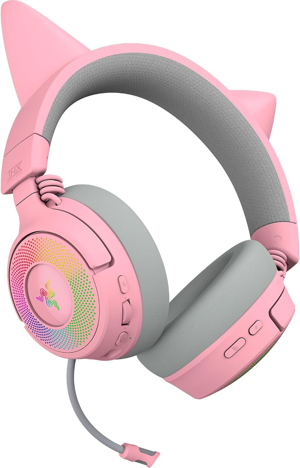 Razer Kraken Kitty V3 Pro Wireless RGB Gaming Headset: Chroma RGB Kitty Ears - 2.4 GHz, Bluetooth 5.3, USB A - Super Wideband Mic - 40mm Drivers - THX Spatial Audio - Comfortable Ear Cushions - Pink
