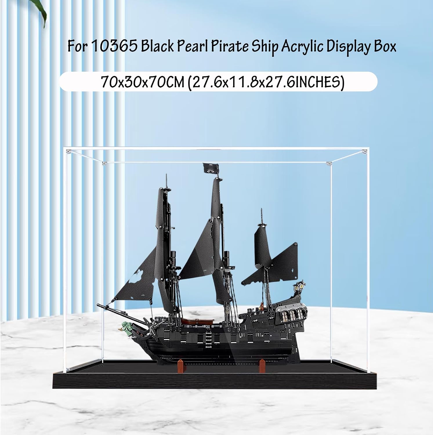 Acrylic Display Case for Lego 10365 Black Pearl Pirate Ship Model, 3mm Dustproof Display Box, Display Case Compatible with Lego 10365 (Model Not Included) (Transparent 2MM Black Base)