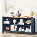 Joaxswe 8 Cube Book Shelf, Farmhouse Wood Long Storage Organizer Bookcase, 62' Horizontal Navy Blue Console Closet Bookshelf, Hallway TV Stand for Entryway, Display Cabinet Book Case for Living Room