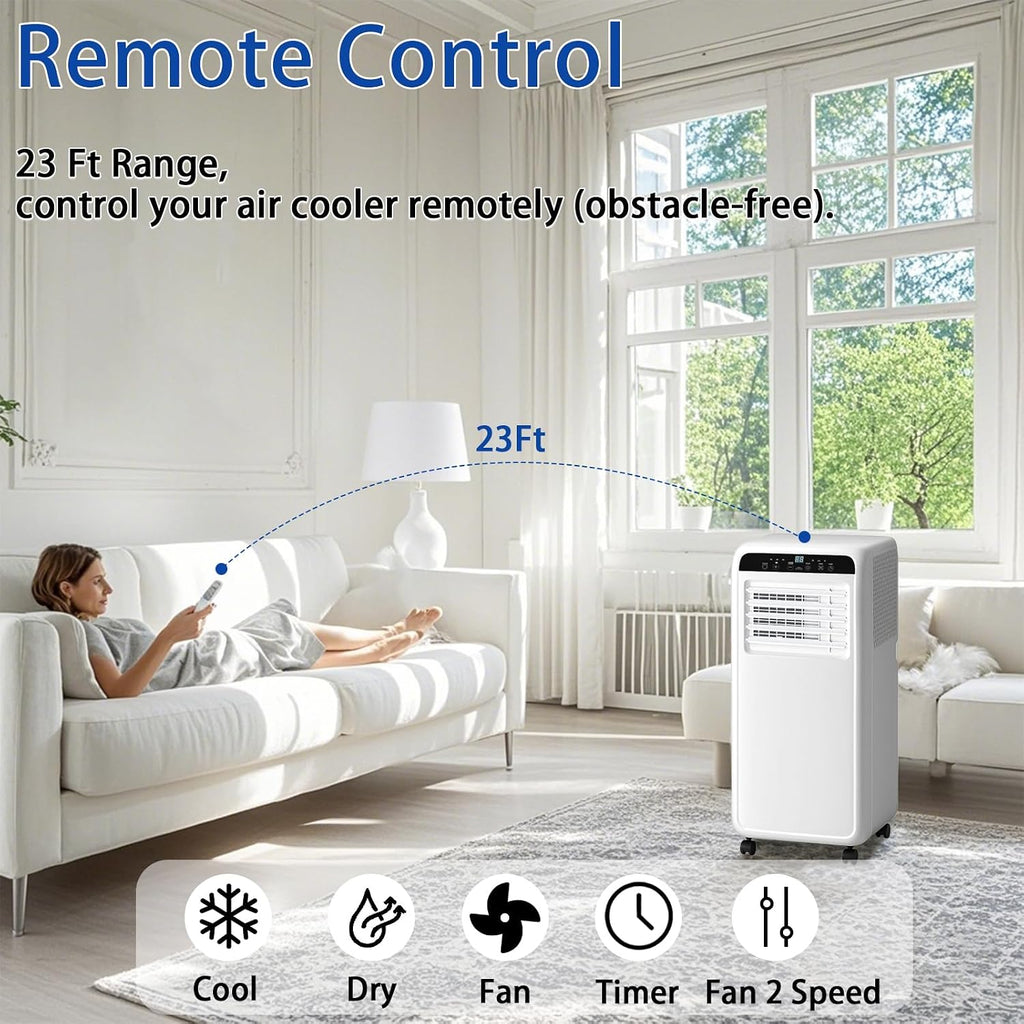 8000 BTU Portable Air Conditioner, Quiet 3-in-1 AC Unit for Room Up to 400 Sq.Ft with Dehumidifier, Fan, Cooling, Remote Control & 24H Timer, Compact Design for Bedroom, Apartment, Office