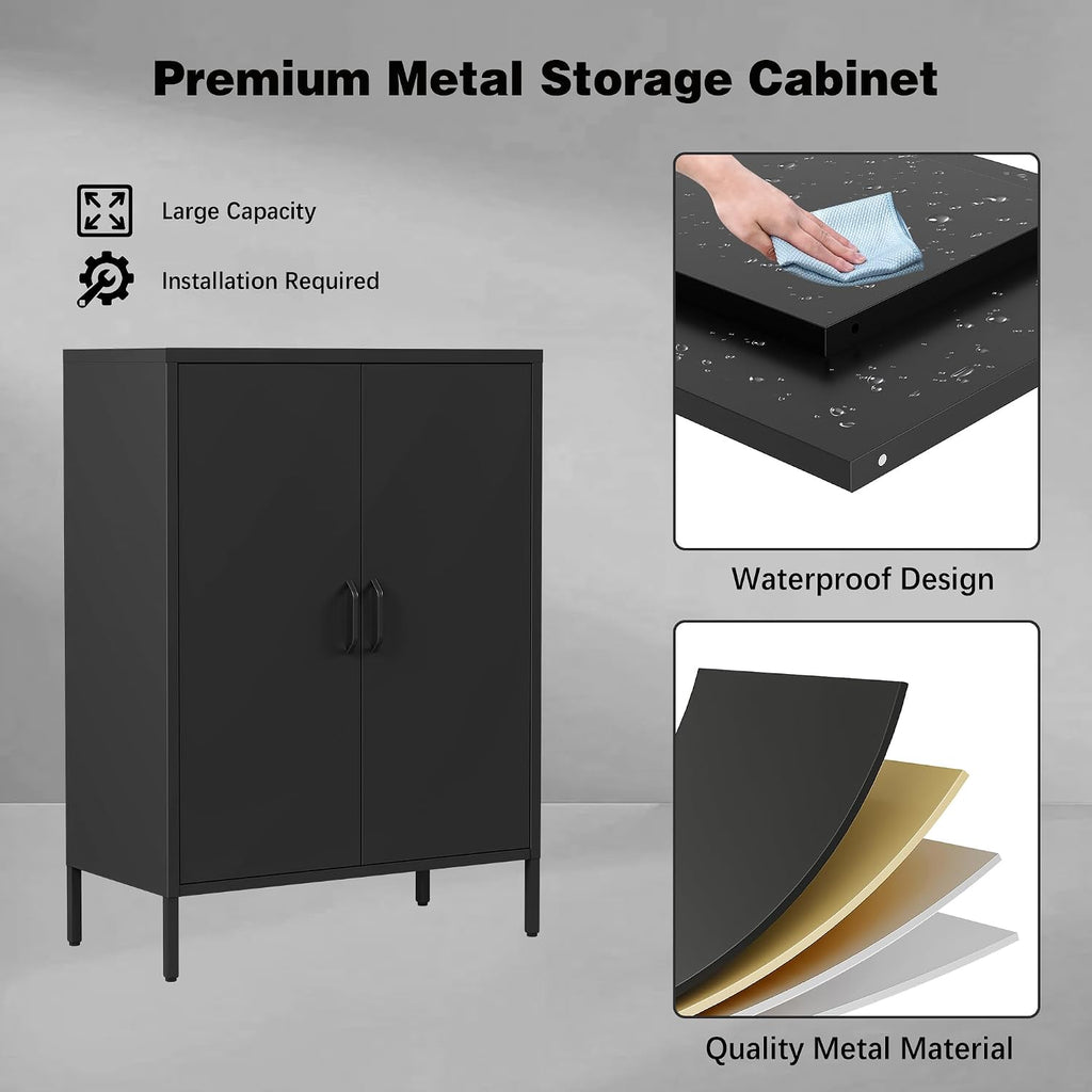 Bevivog Metal Locker Storage Cabinet, Home Office Metal Storage Cabinet Small Sideboard with 2 Doors and 2 Adjustable Shelves,40' Counter Cabinets for Office Garage Bathroom Living Room Hallway