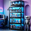 Display Cabinet with Acrylic Glass Door, 5 Tier Curio Display Case, Collectibles Toy Organizers Rack & Display Shelf, Kids Bookcase for Bedroom, Reading Nook, living Room, Bamboo (Black -flip Door)