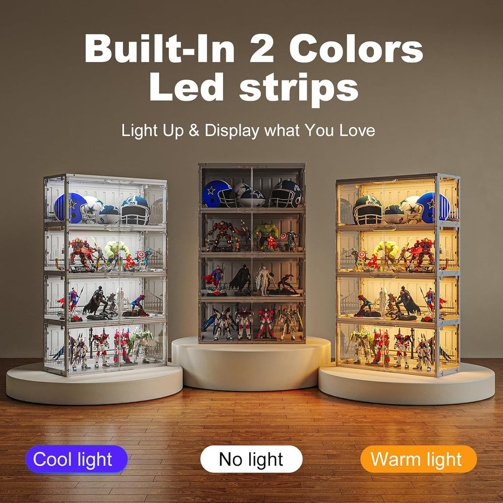MAGINELS Foldable Display Cabinet, with 2 Color Lights & Infrared Sensing for Collectibles, Curio Cabinet Glass Display Case with Remote Control, Storage Cabinet,Black