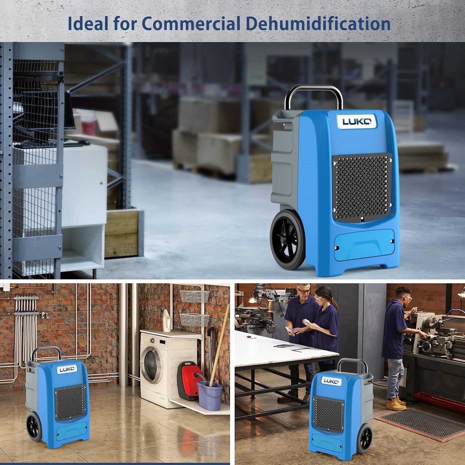 LUKO 190 PPD Commercial Dehumidifier with Built-in Pump & Hose, for 8000 Sq Ft Large Space，Basements, Crawl Spaces, Warehouse, Water Damage Restoration, 5-Year Warranty