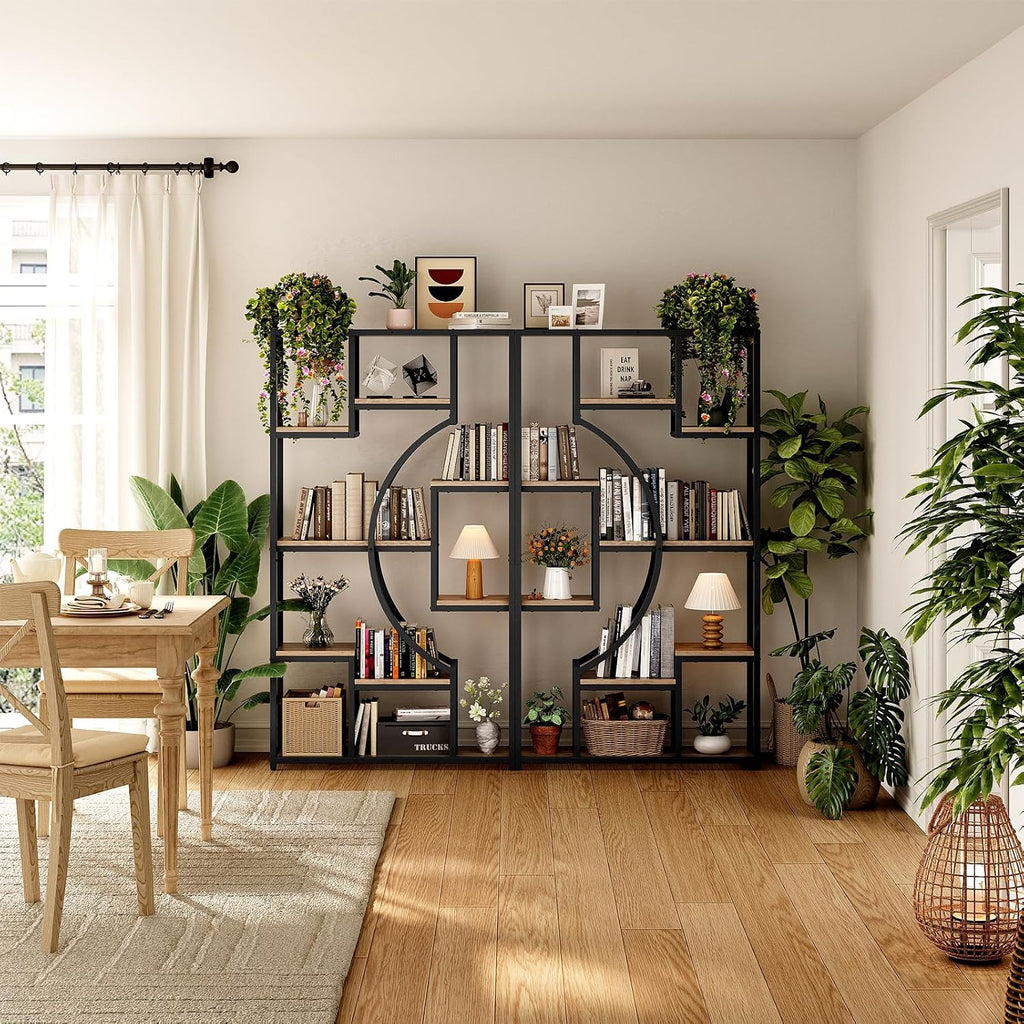 LGHM Industrial 5-Tier Bookshelf with Storage, 70.9 Inch Tall Large Display Bookcase - Modern Metal Standing Shelves for Living Room, Office and Bedroom, Set of 2, Greige