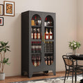 GAIOUS 61' Tall Metal Curio Cabinet, Display Cabinet with Glass Door, 4 Tier Liquor Cabinet with 3 Adjustable Shelves, Locking Glass Display Case for Collectibles, Showcase Storage Cabinets, Black