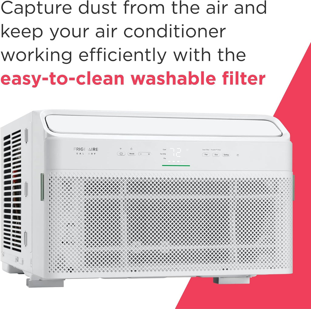 Frigidaire Gallery 10,000 BTU Smart Inverter Window Air Conditioner with Wi-Fi, Energy Star Most Efficient Certification & Indoor Air Quality Monitoring, Cools Up to 450 Sq. Ft., Ultra Quiet, White