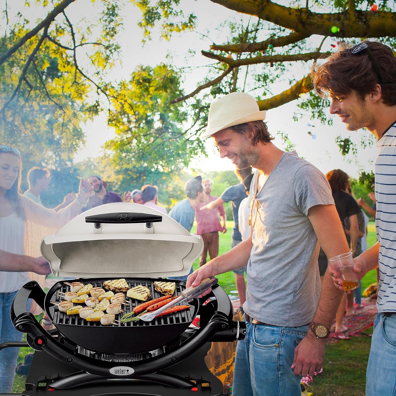Portable Grill Cart for Weber Q Series Q100 Q1000 Q120 Q1200 Q200 Q2000 Q2200 Gas Grill, Collapsible Grill Stand Table for Weber Q1400 Q2400 Electric Grill, Outdoor Folding Trolley Grill Cart