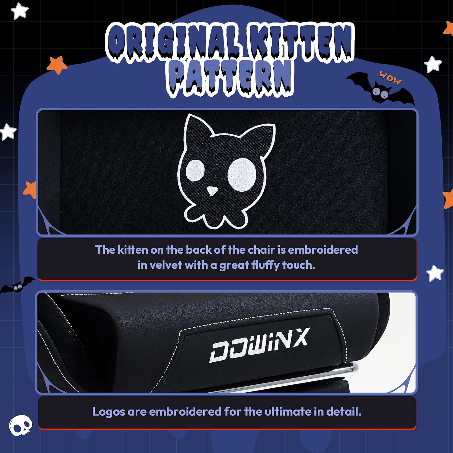 Dowinx Gaming Chair Cute with Cat Ears and Massage Lumbar Support, Ergonomic Computer Chair for Girl with Footrest and Headrest, Comfortable Reclining Game Chair 290lbs for Adult, Teen, White