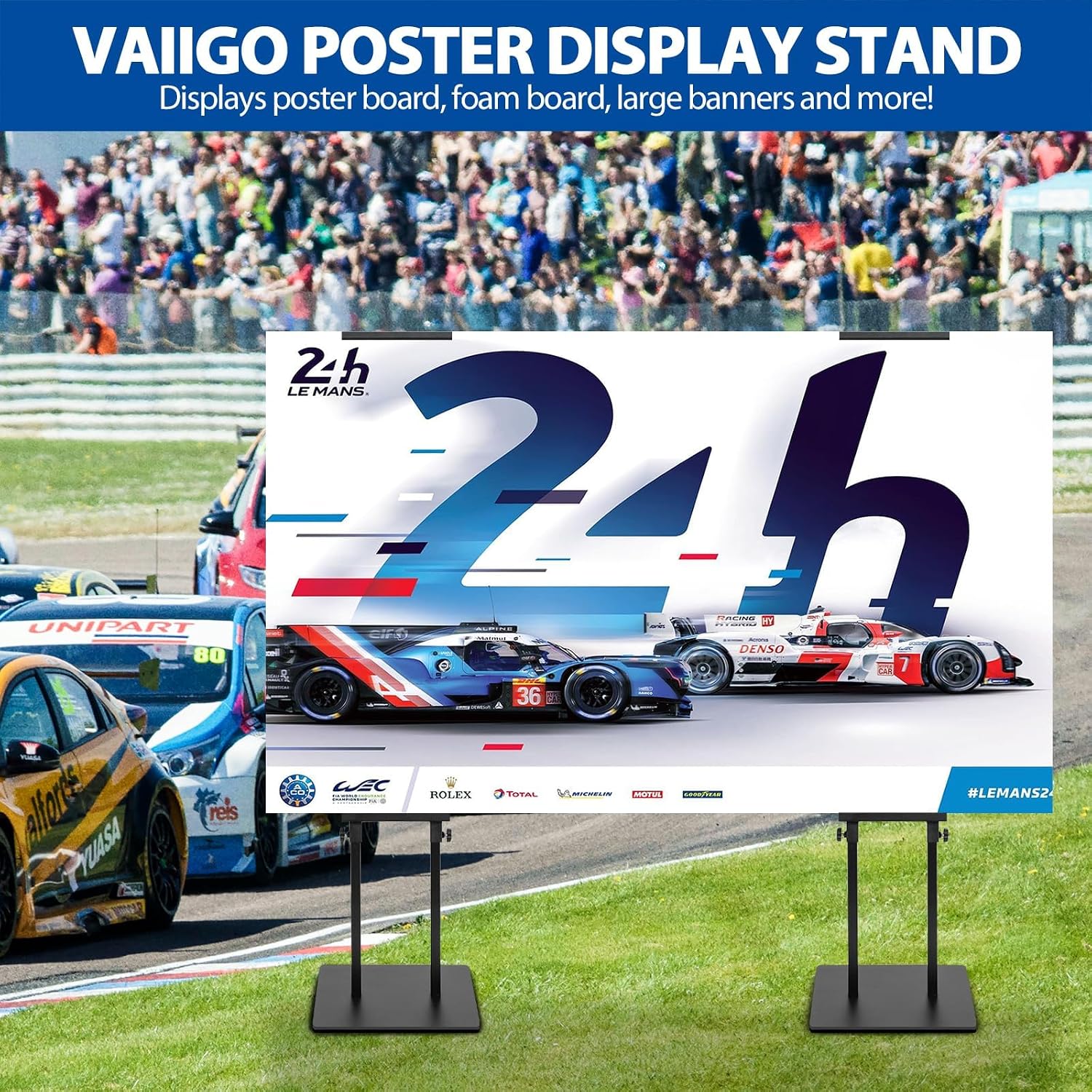 4-Pack Poster Stand - Heavy Duty, Double-Sided, Adjustable Height Up to 80 inches, Outdoor Banner Stand - Black