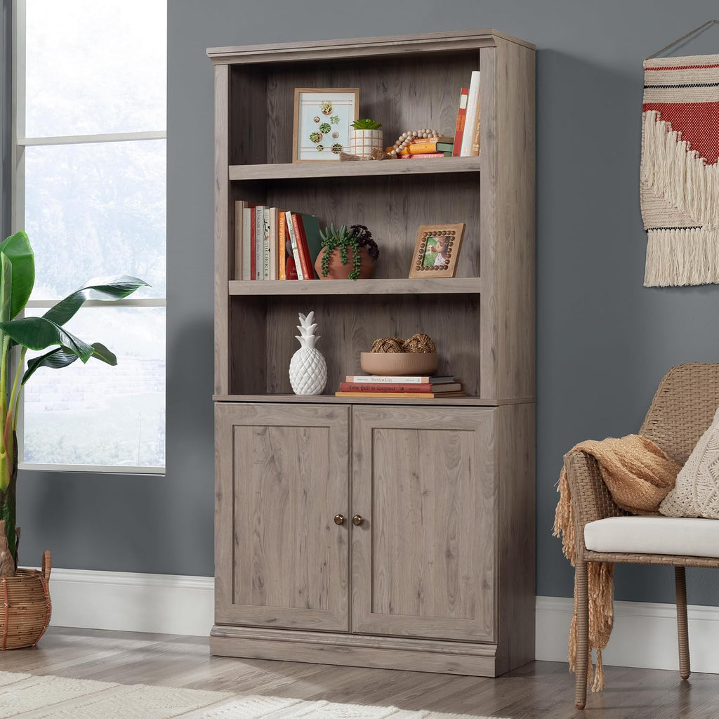 Sauder Miscellaneous Storage 5-Shelf/Book Shelf 2-Door Bookcase, Laurel Oak Finish