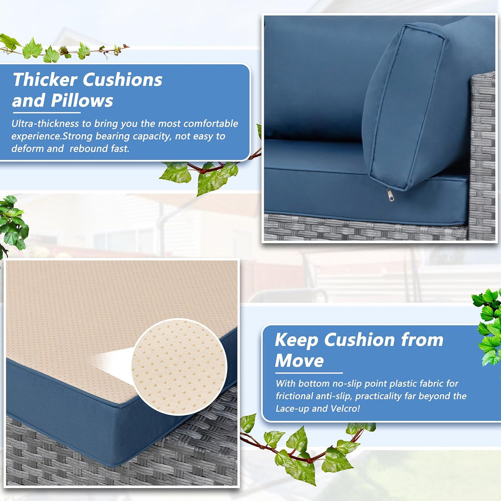 Shintenchi 7 Pieces Outdoor Patio Furniture Sets, Patio Sectional Sofa Couch, Gray PE Wicker Furniture Modular Patio Conversation Sets Patio Sofa with Washable Cushions, Aegean Blue