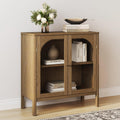 Nathan James Mason Storage Cabinet, Free Standing Accent Sideboard Buffet, Credenza with Glass Doors and Adjustable Shelf in Brushed Light Brown Wood for Dining Room, Entryway and Living Room
