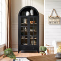 RowyPoey Farmhouse Arched Cabinet with Glass Doors, Wood Display Cabinet with Drawer and Adjustable Shelves, 71' Tall Bookshelf Modern Storage Kitchen Pantry for Living Room,Office (Black)
