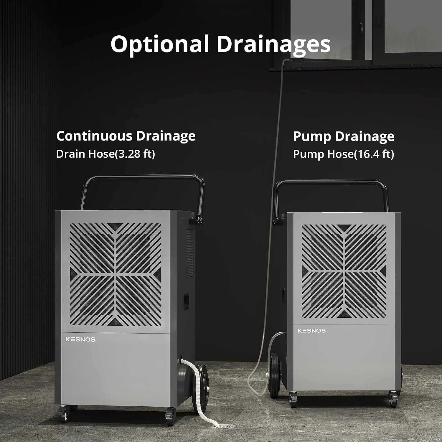 Kesnos 216 Pints Commercial Dehumidifier with Pump – Dehumidifier with Drain Hose and 24 Hr Timer in Large Space Up to 8500 Sq. Ft. – Ideal for Basements, Industrial Spaces and Job Sites