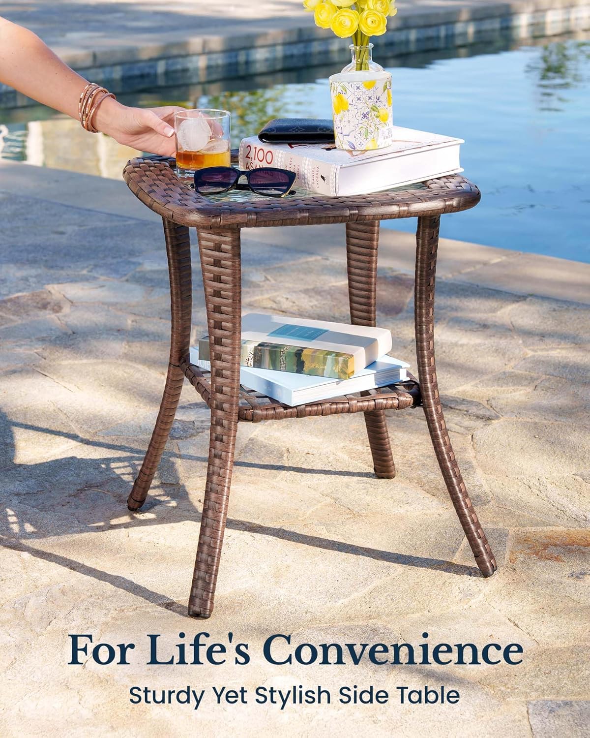 HILLGA 6-Piece Luxury Patio Furniture Set with 6' Thick Cushions, Weather-Resistant Wicker High Back Swivel Rocker Chairs, Senior-Friendly Outdoor Loveseat Set for Deck, Yard and Poolside, Blue(V2)