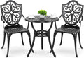 NUU GARDEN Bistro Set 3 Piece Outdoor, Cast Aluminum Patio Bistro Sets with Umbrella Hole, Bistro Table and Chairs Set of 2 for Patio Backyard