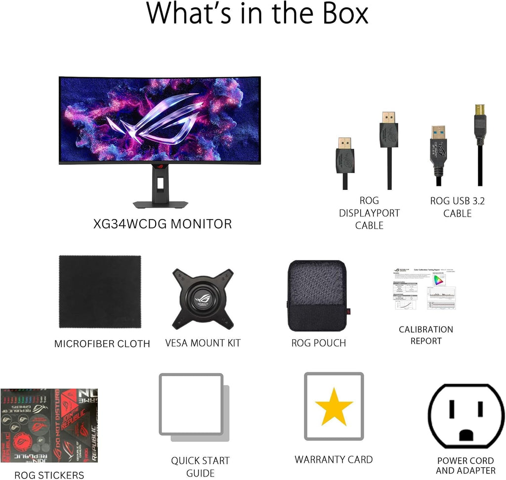 ASUS ROG Strix 34' Ultrawide QD-OLED HDR Gaming Monitor (XG34WCDG) - 3440x1440, 175Hz, 0.03ms, OLED Care Pro, True 10-bit, G-SYNC Compatible, DisplayWidget, Extreme Low Motion Blur, 3 yr Warranty