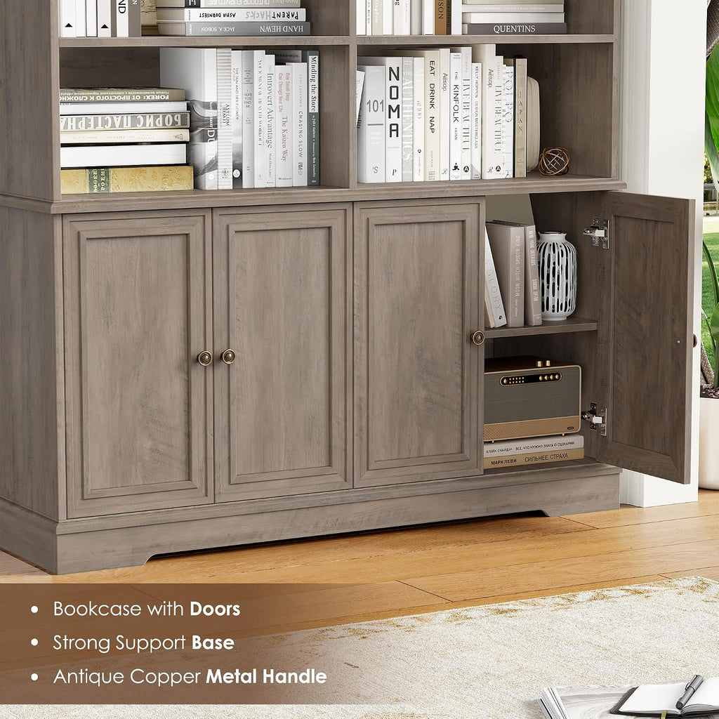 FINETONES 73' Tall Bookshelf with Doors, 6 Tier Large Bookshelf Double Wide Bookcases and Bookshelves with Storage, Large Display Cabinets for Home Office,Living Room, Library