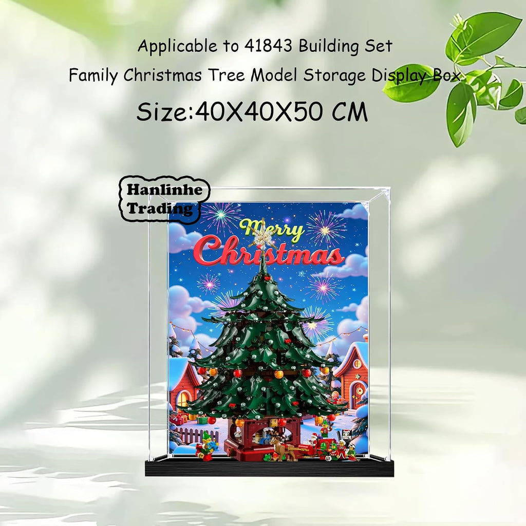 Acrylic Display Case for Lego 41843 Family Christmas Tree Building Set– Dustproof Display Box & Showcase, Display Box Compatible with Lego 41843 -Only Display case (Back Spray Black Base 1)