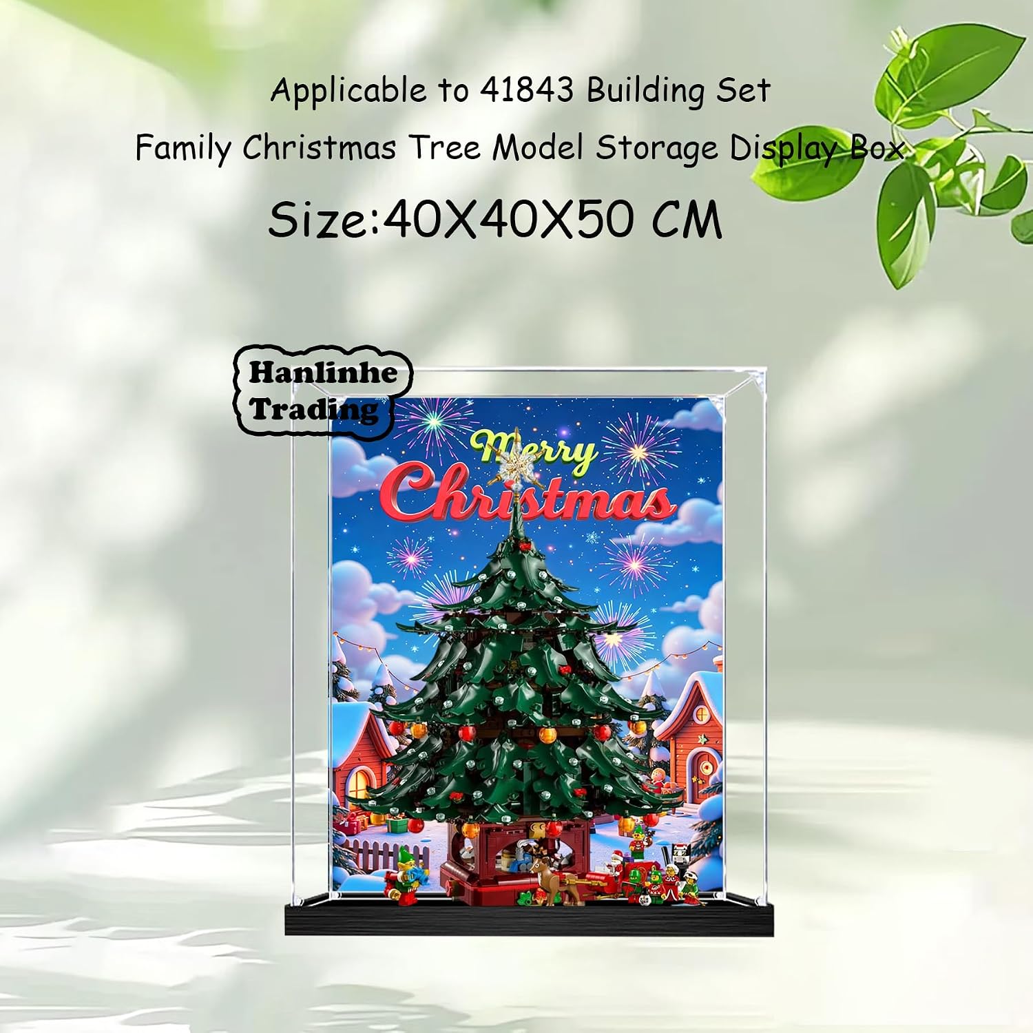 Acrylic Display Case for Lego 41843 Family Christmas Tree Building Set– Dustproof Display Box & Showcase, Display Box Compatible with Lego 41843 -Only Display case (Back Spray Black Base 1)