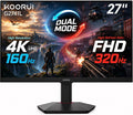 KOORUI 27' 4K Gaming Monitor - Dual Mode UHD 160Hz or FHD 320Hz, Fast IPS 1ms, FreeSync Premium & G-SYNC Compatible, HDMI 2.1/DP 1.4, HDR400, Height/Pivot/Tilt Adjustable, PC & Console Ready, G2741L