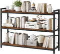 3 Tier Bookshelf 47.24' Width, Wood and Metal Etagere Bookcase, Vintage Farmhouse Modern Wooden Large Book Shelf for Home Living Room Bedroom Office Storage(Rustic Brown)