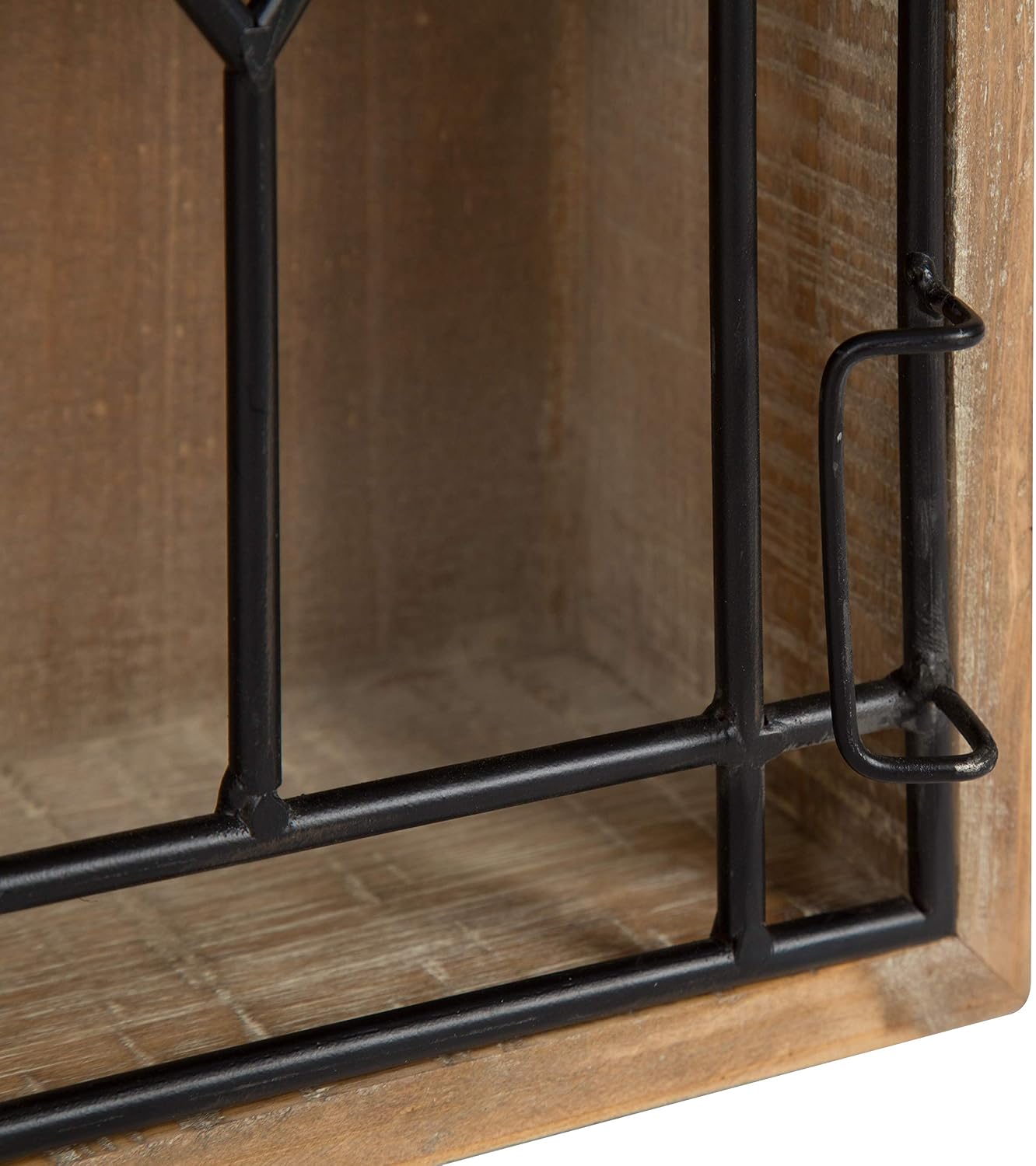 Kate and Laurel Megara Decorative Wooden Wall Hanging Curio Cabinet for Open Storage with Decorative Black Iron Door, Rustic Brown