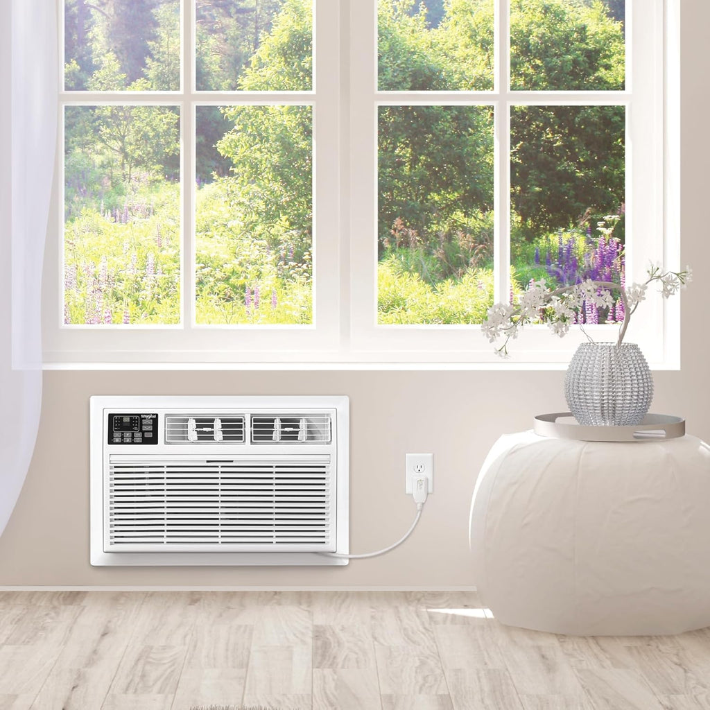 Whirlpool 8,000 BTU Through the Wall Air Conditioner, 115V, Cools up to 350 Sq. Ft. for Living Room, Bedroom, Kitchen with Dehumidifier and Remote Control, White