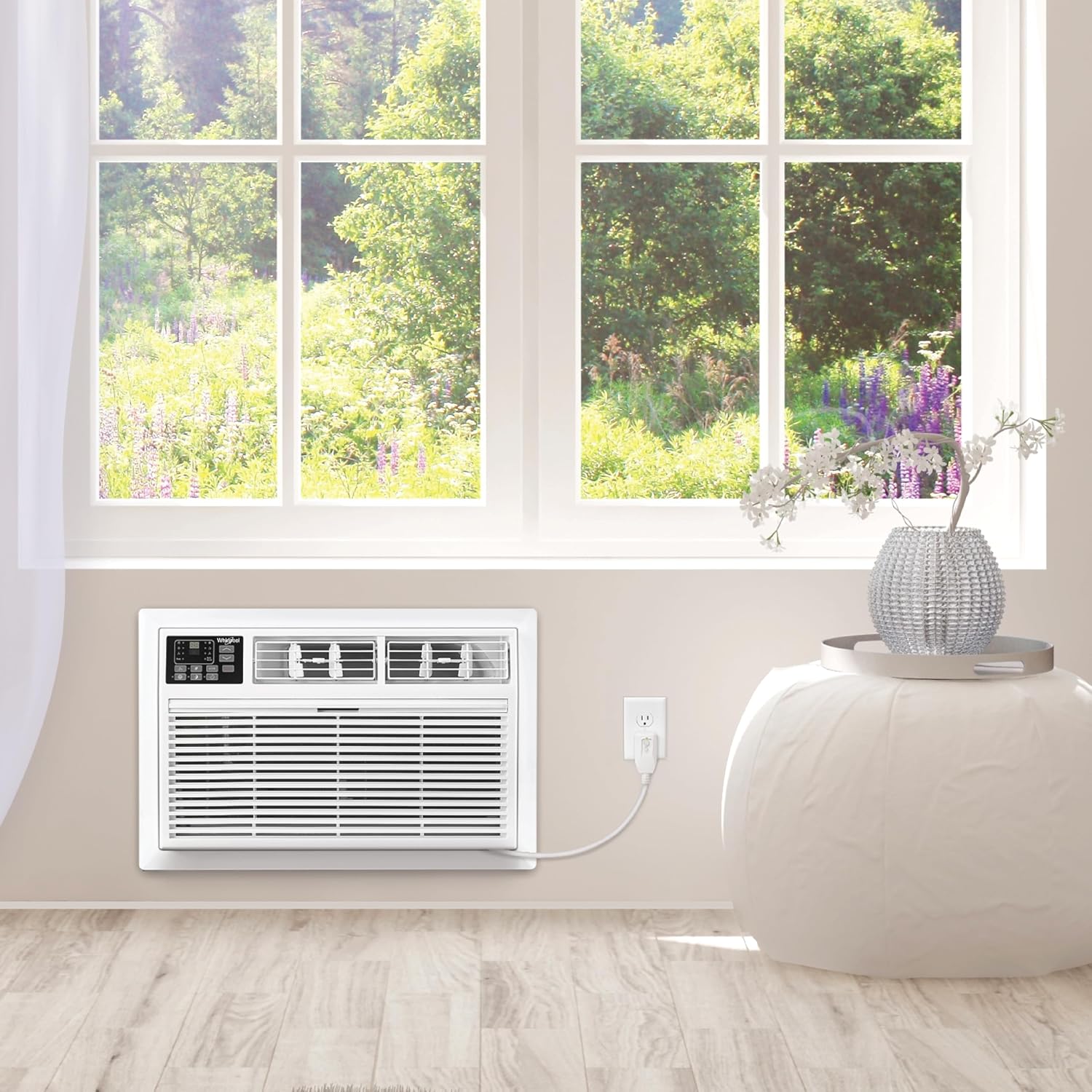 Whirlpool 8,000 BTU Through the Wall Air Conditioner, 115V, Cools up to 350 Sq. Ft. for Living Room, Bedroom, Kitchen with Dehumidifier and Remote Control, White