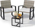 Qsun 3 Pieces Outdoor Patio Furniture Set Rocking Bistro Set, Outdoor Patio Furniture Set with Coffee Table for Garden Balcony Backyard Poolside (Light Grey Cushion)