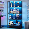 PEUKC 65' Glass Display Cabinet with 3-Color LED Light, Display Case with 4 Tempered Glass Doors and Shelves, Metal Frame Curio Storage Cabinet for Collectibles, Figures, Awards, Toy, Book (Black)