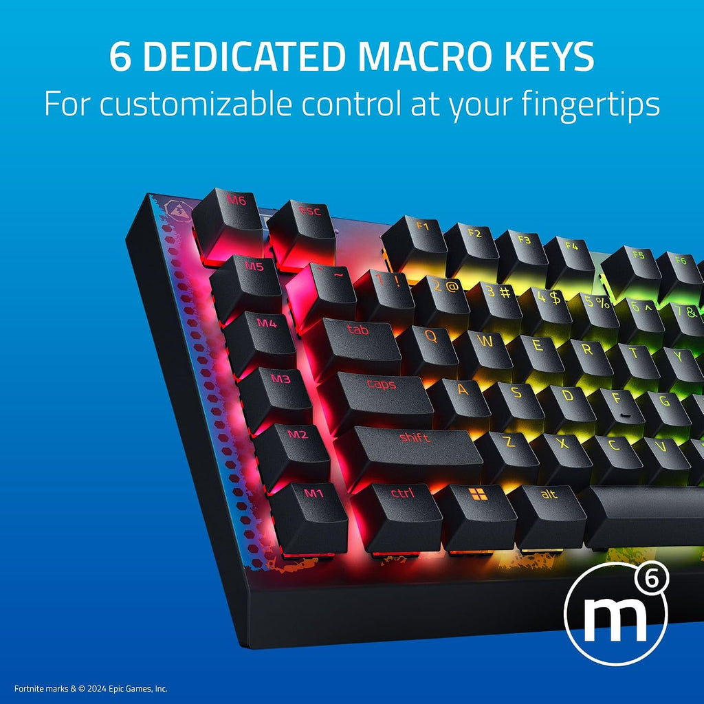 Razer BlackWidow V4 X Mechanical Gaming Keyboard: Yellow Switches Linear & Silent - 6 Macro Keys - Chroma RGB - Doubleshot ABS Keycaps - Roller & Media Keys Snap Tap - Fortnite Edition