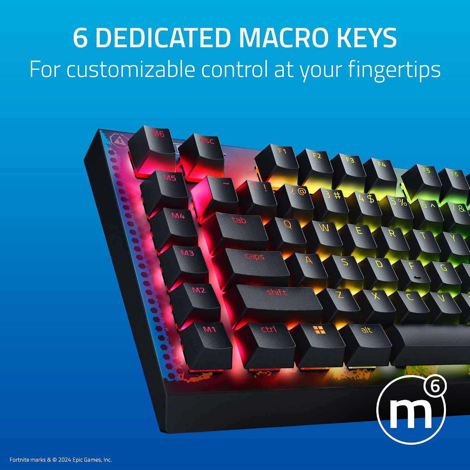 Razer BlackWidow V4 X Mechanical Gaming Keyboard: Yellow Switches Linear & Silent - 6 Macro Keys - Chroma RGB - Doubleshot ABS Keycaps - Roller & Media Keys Snap Tap - Fortnite Edition