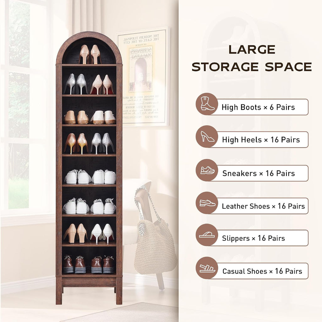 IFGET 71' Tall Arched Bookshelf, 8 Tiers Arch Bookcase with Storage, Modern Farmhouse Book Shelf with Adjustable Shelves, Wood Bookshelf w/Open Display Shelves for Living Room, Office (Brown)