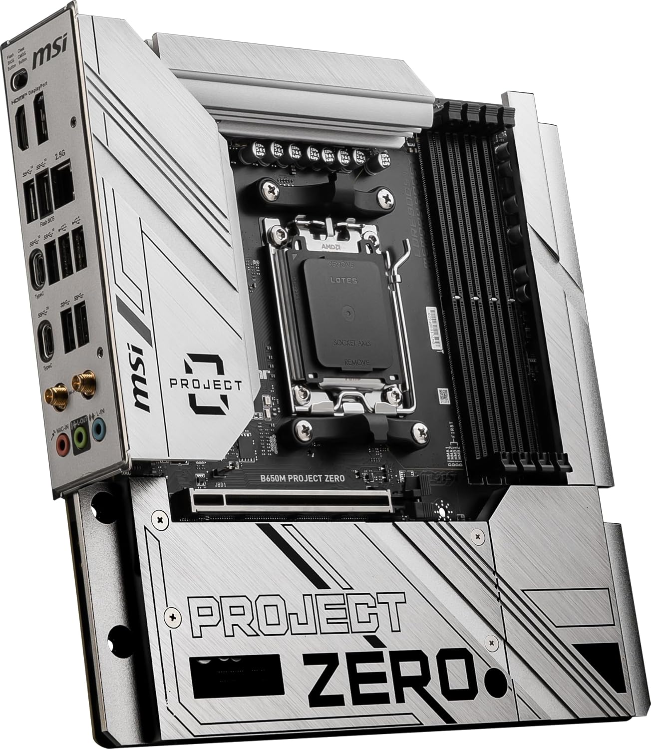 MSI B650M Project Zero Gaming Motherboard (AMD Ryzen 9000/8000/7000 Series Processors, AM5, DDR5, PCIe 4.0, M.2 Slots, SATA 6Gb/s, USB 3.2 Gen 2, HDMI/DP, Wi-Fi 6E, Bluetooth 5.3, 2.5Gbps LAN, mATX)