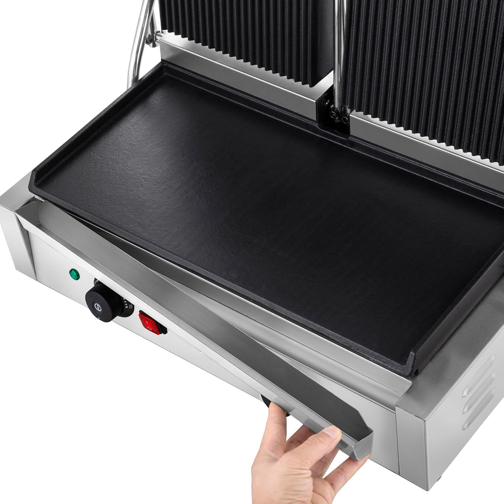 KWS PFM-23 3400W Electric Panini Press Maker with Grooved Top & Smooth Bottom Sandwich Toasting Grill – 19″ X 9″ Cooking Surface