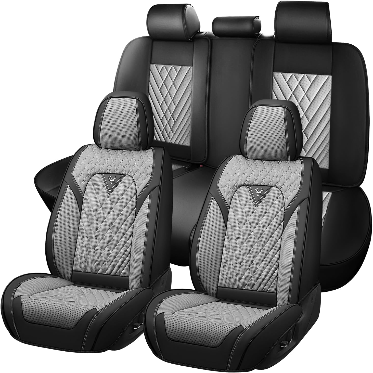 Car Seat Covers for Dodge Dart 2013-2016, Waterproof Nappa Leather Full Set Seat Cover, Anti-Slip and Comfortable Automotive Seat Protector&Accessories(Black Gray)