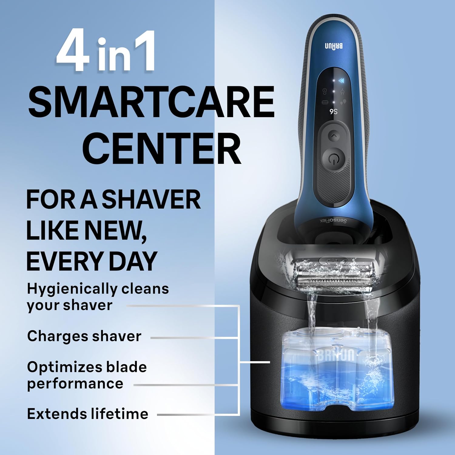 Braun Electric Shaver for Men, Series 6 6177cc, Wet & Dry Shave, Turbo & Gentle Shaving Modes, Foil Shaver, Blue