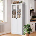 72' Metal Storage Cabinets with 5 Adjustable Shelves 2 Doors(Half Glass Door),White Kitchen Pantry Cabinet,Steel Cupboard Display Cabinets for Kitchen,Living Room,Bathroom,Assembly Required