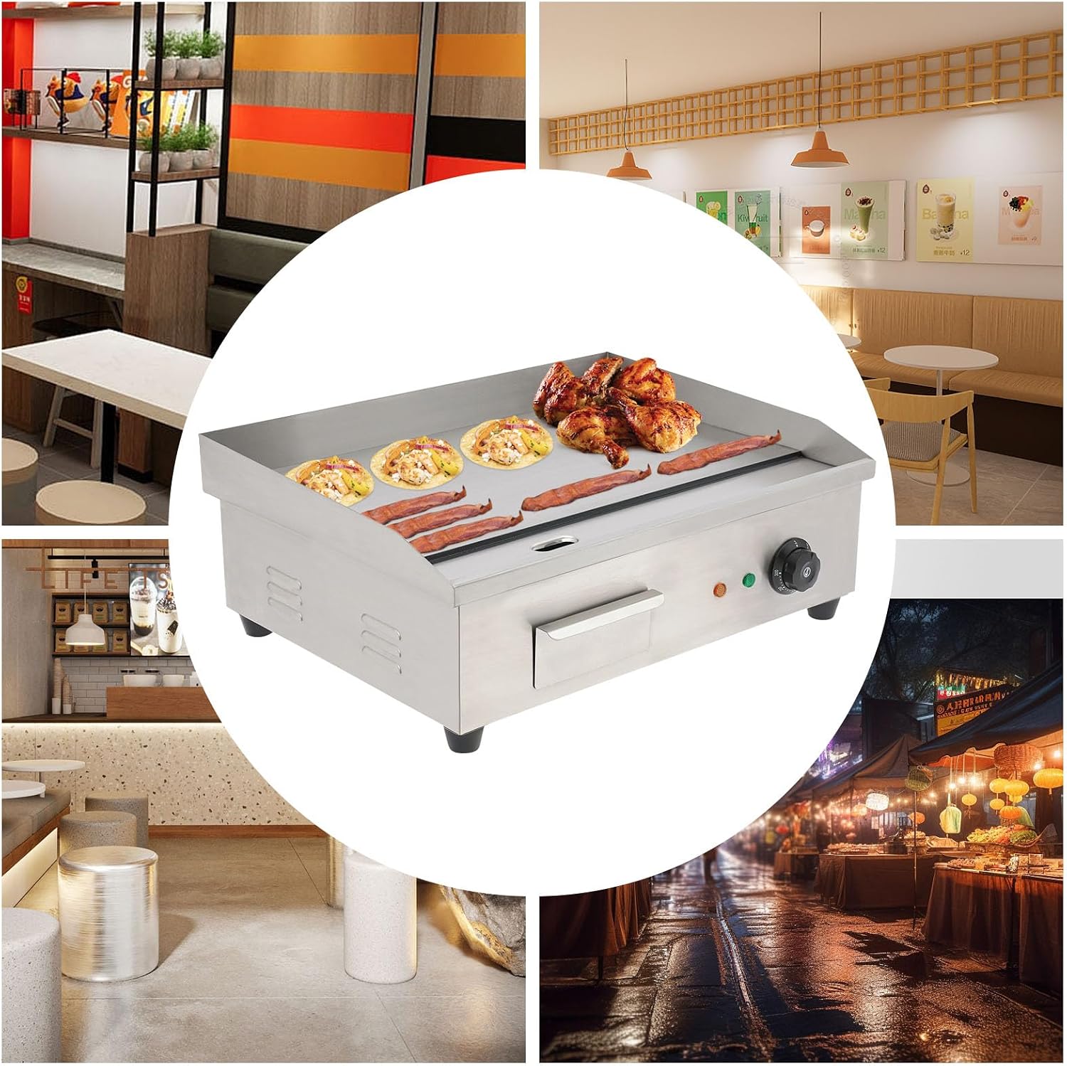 Electric Griddle Grill, Commercial Tabletop Flat Top Grills, 22' 110V 3000W BBQ Hot Plate, Stainless Steel Adjustable Thermostatic Control Griddles for Kitchen Restaurant Cooking
