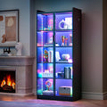 FREDEES Display Cabinet with Glass Doors, 5-Tier Curio Cabinet with Motion Sensor RGB Lights, 65' Tall Glass Display Case with Adjustable Shelves for Collectibles, Figures, Books, Black