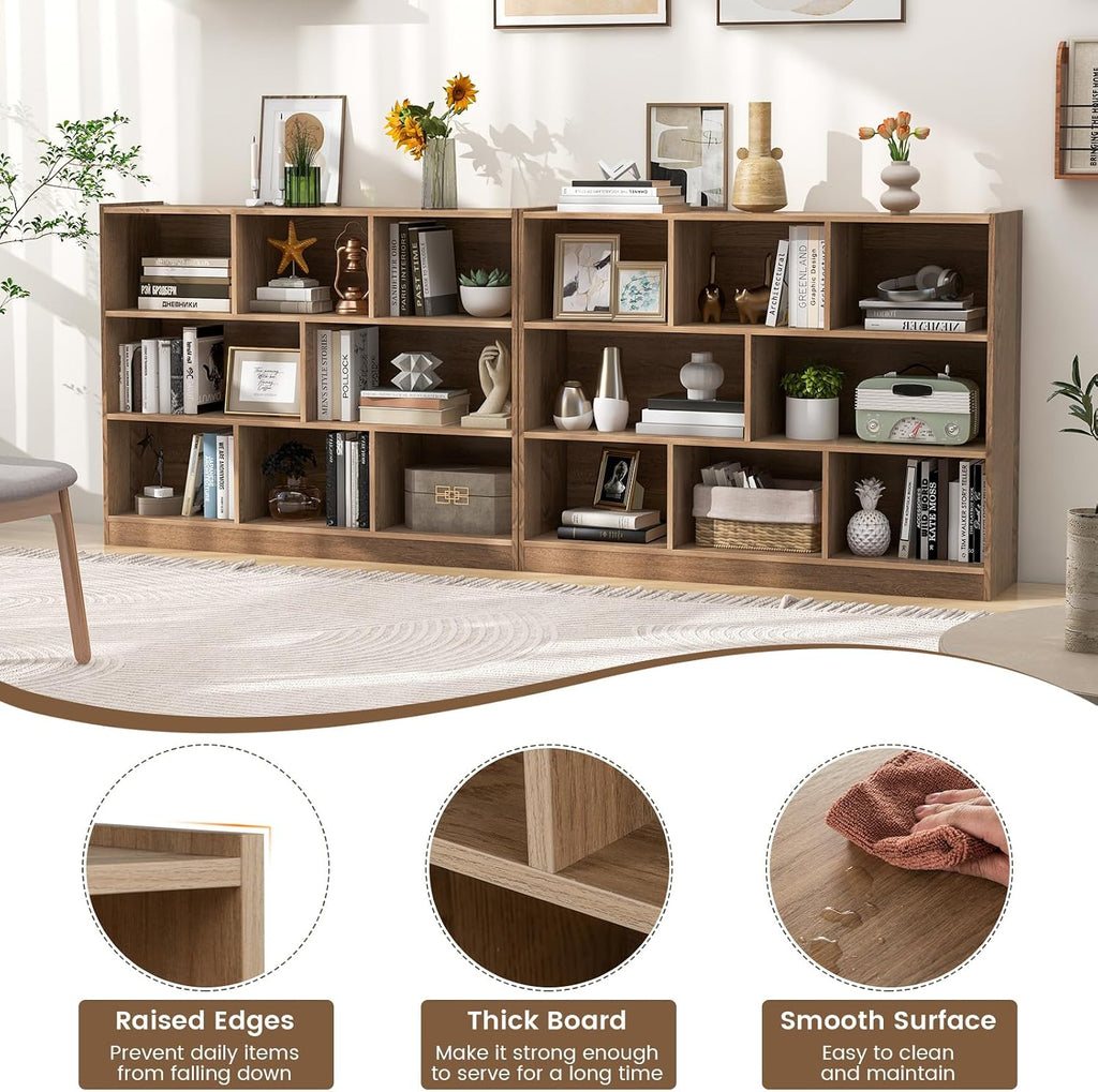 Giantex 8 Cube Bookcase, Freestanding 3-Tier Open Bookshelf, Modern Storage Display Cabinet, Wood Cube Storage Organizer for Living Room, Kid's Room, Natural