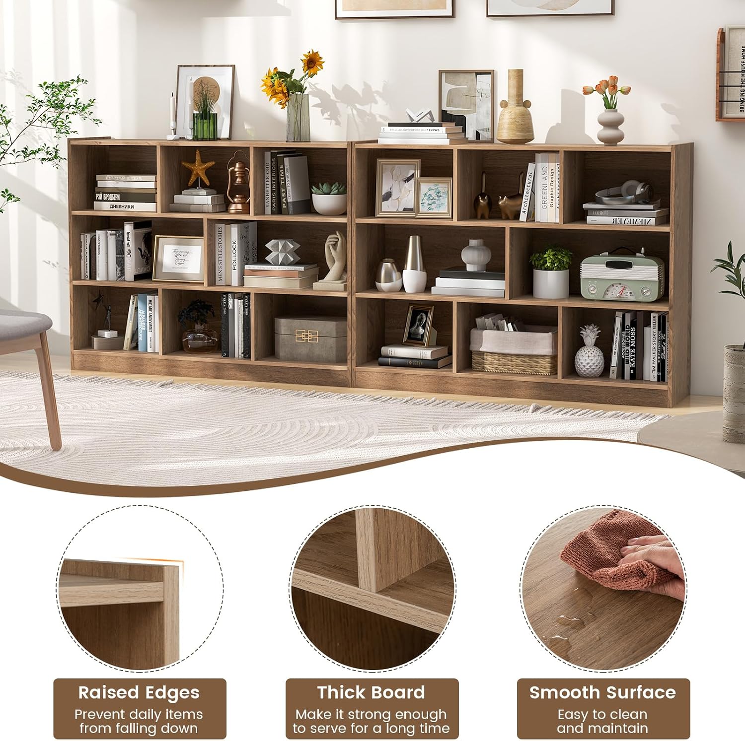 Giantex 8 Cube Bookcase, Freestanding 3-Tier Open Bookshelf, Modern Storage Display Cabinet, Wood Cube Storage Organizer for Living Room, Kid's Room, Natural